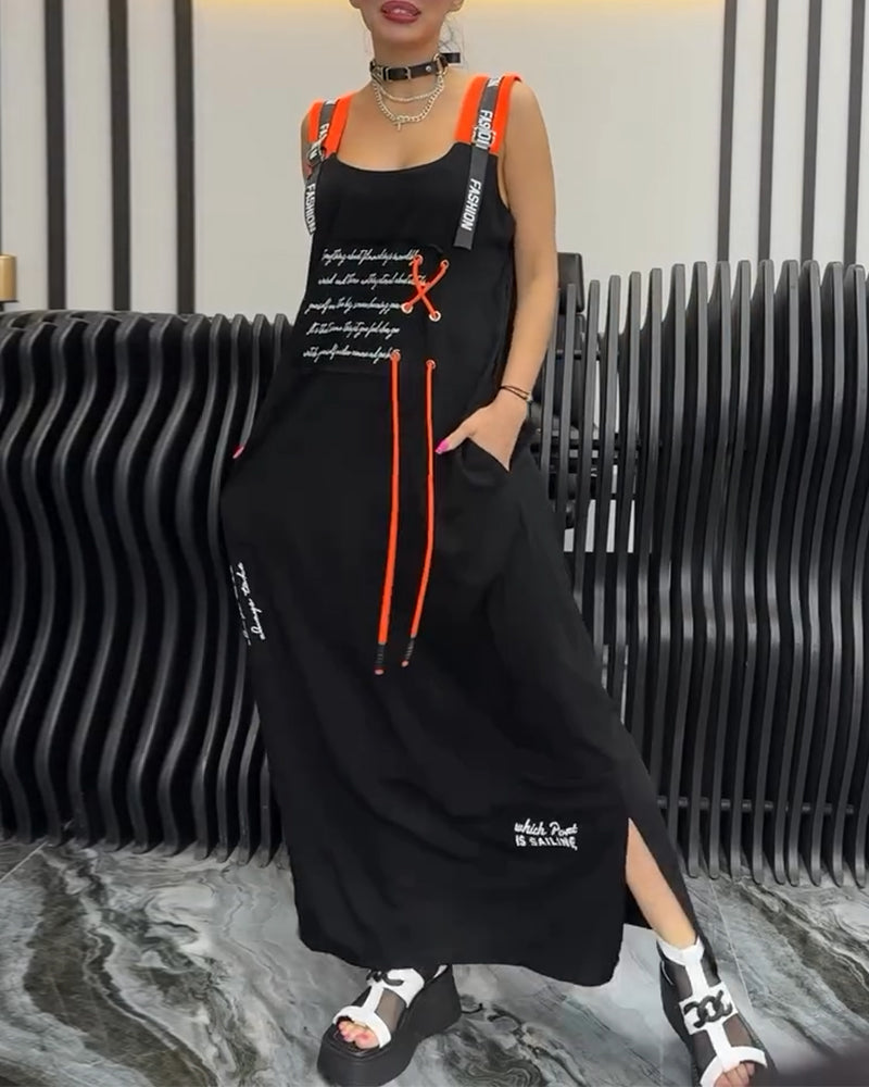Sleeveless Personalized Letter Print Dress