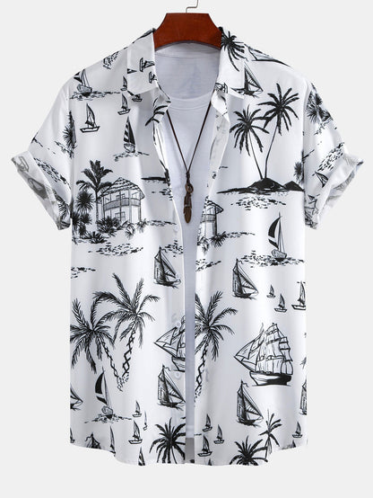 Island Sailing Print Button Up Shirt