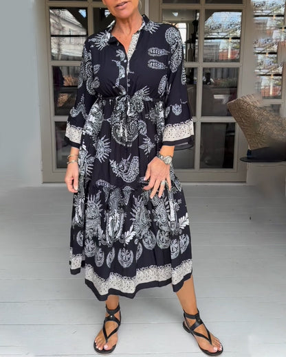 Vintage Pattern Print Loose Dress