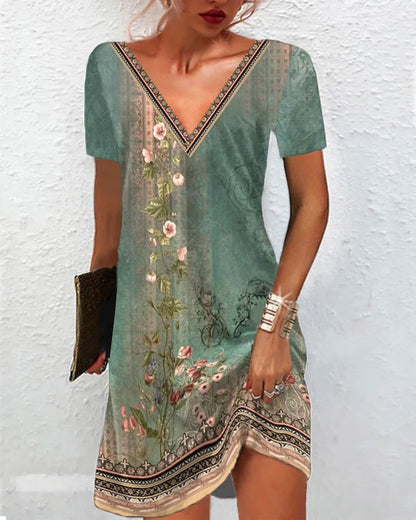 Floral Print Dress with Short Sleeves