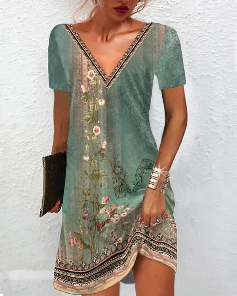 Floral Print Dress with Short Sleeves