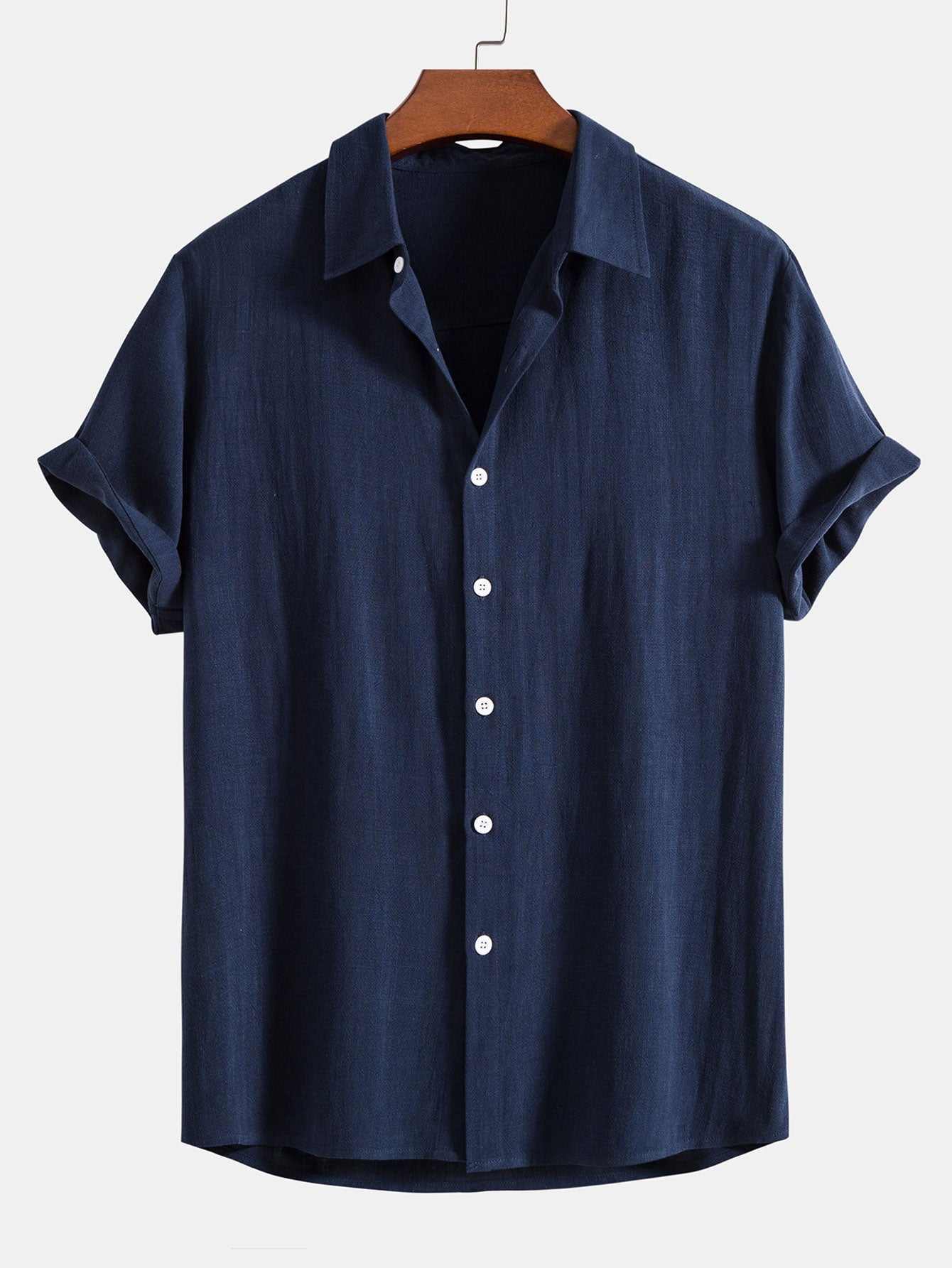 Linen Rayon Blend Button Up Shirt & Wrinkle Textured Straight Leg Pants