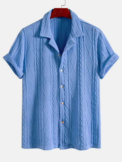 Knitted Geometric Textured Cuban Shirt & Straight Leg Linen Pants