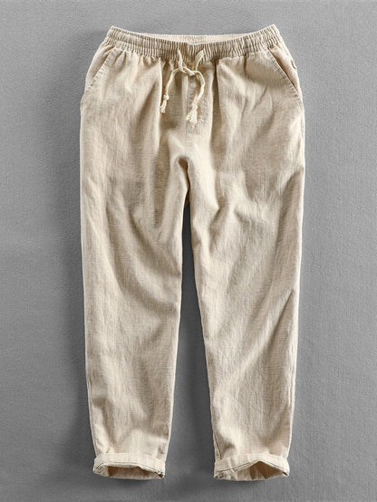 Geometric Jacquard Eyelet Cuban Shirt & Linen Cotton Blend Cropped Pants