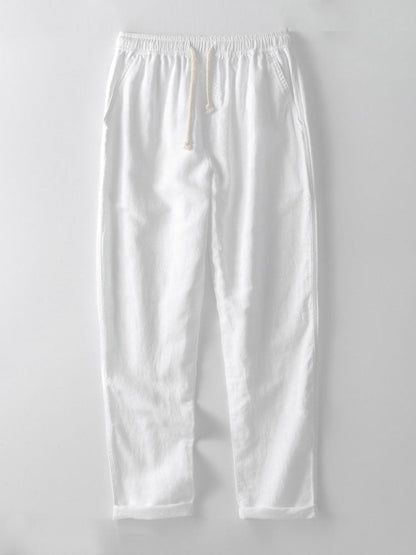 Cotton Blend Striped Button Up Shirt & Straight Leg Linen Pants