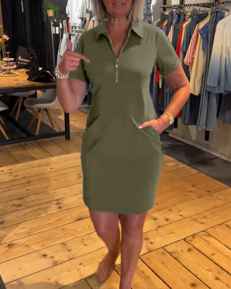 Lapel Zipper Dress
