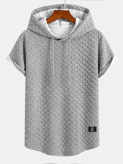 Checkerboard Jacquard  Arc Hem Hooded T-Shirt