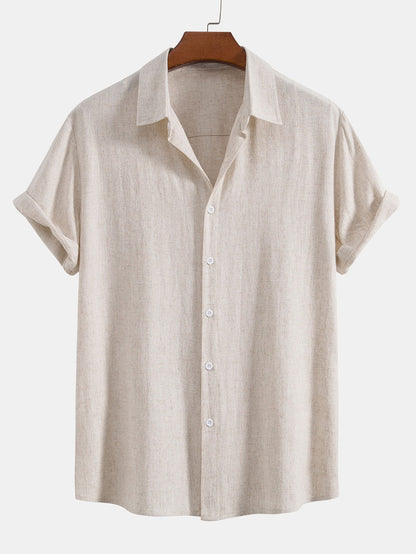 Linen Rayon Blend Button Up Shirt & Wrinkle Textured Straight Leg Pants