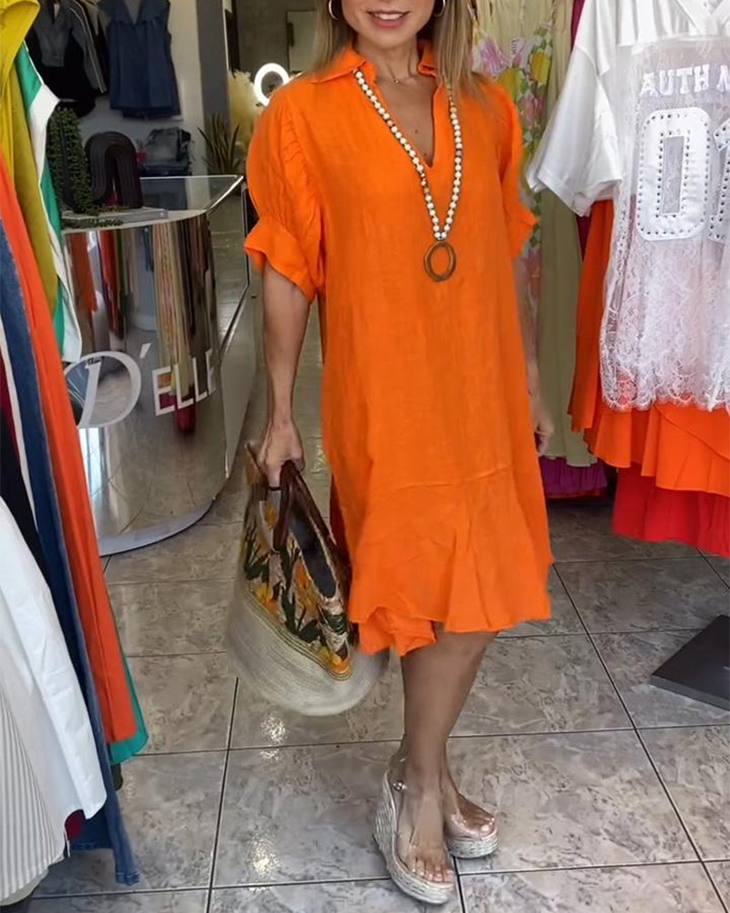 Lapel Casual Short Sleeve A-Line Dress