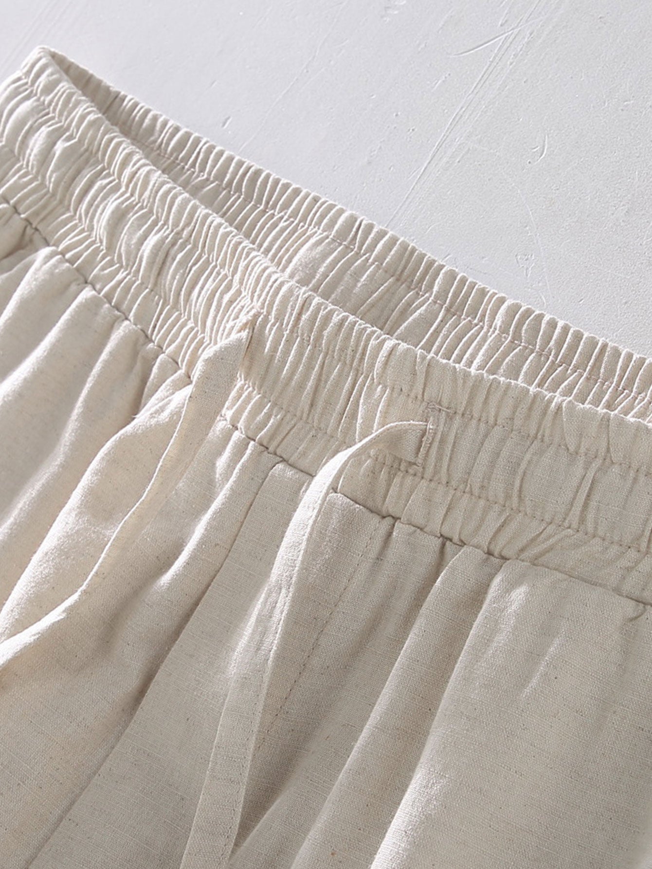 Geometric Jacquard Eyelet Cuban Shirt & Linen Drawstring Shorts