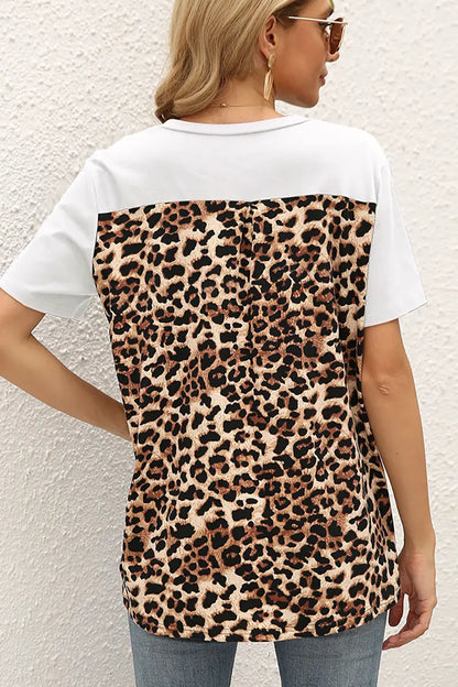 Loose-Fit Leopard Print Patchwork T-Shirt