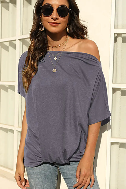 Solid Color Off-Shoulder T-Shirt