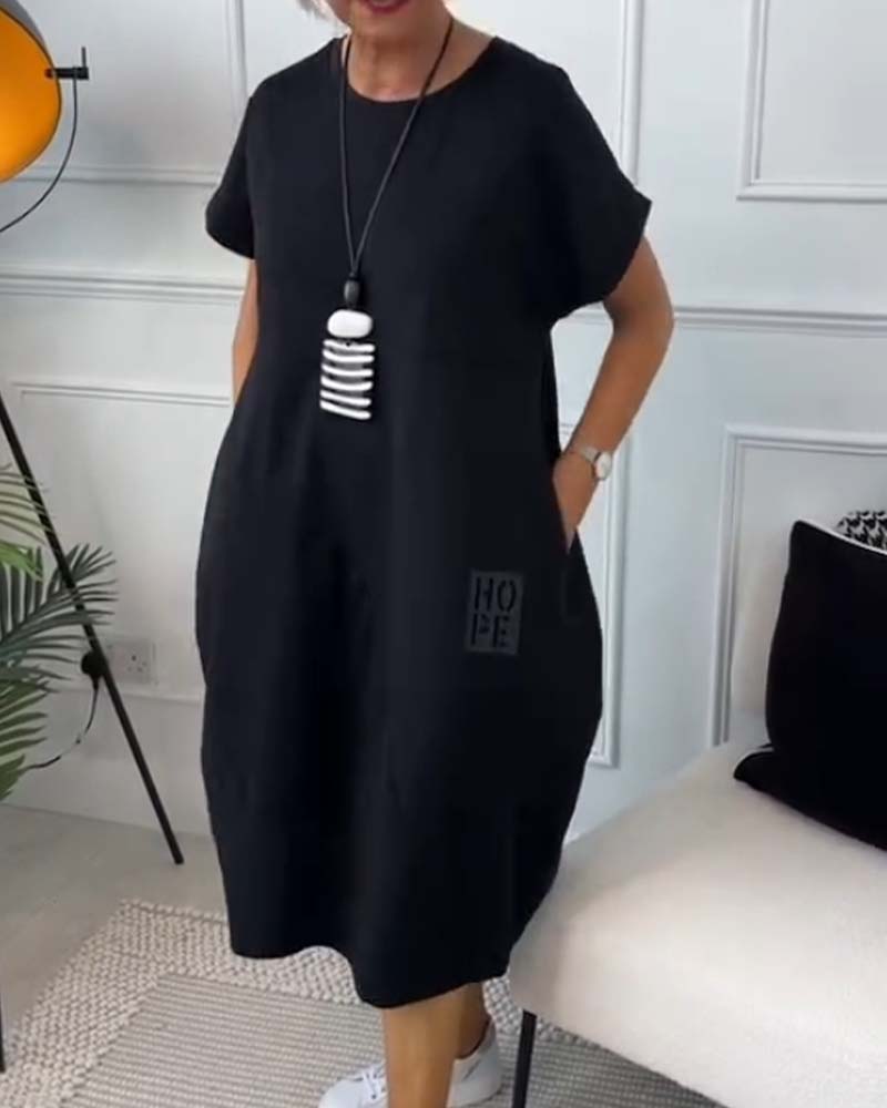 Simple letter print short sleeve casual dress