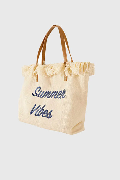 Colorblock Letter Fringe Large Tote Bag