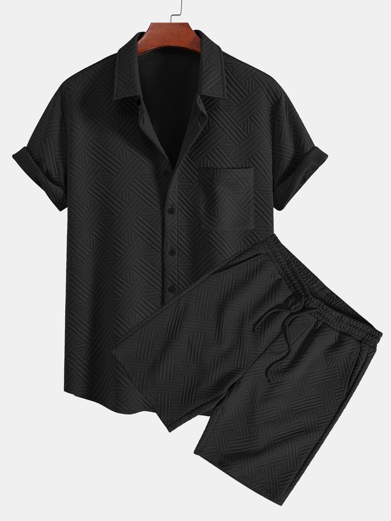 Striped Jacquard Button Up Shirt & Drawstring Shorts
