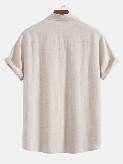 Linen Rayon Blend Button Up Shirt & Wrinkle Textured Straight Leg Pants