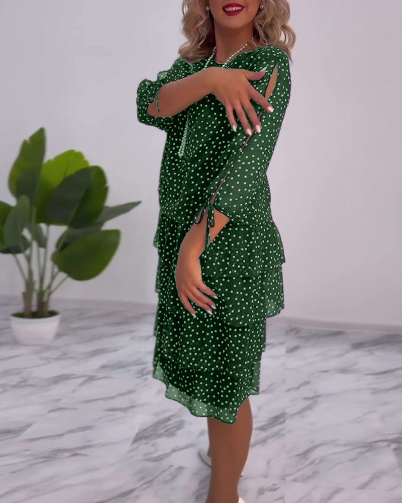 Polka dot print layered elegant dress