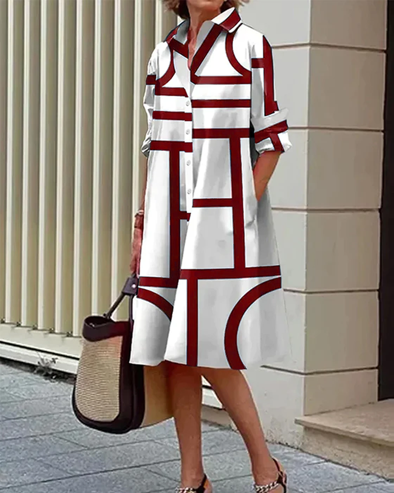 Pocket geometric print dress