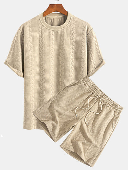 Relax Fit Mid-Length Sleeve Twist Jacquard T-Shirt & Shorts