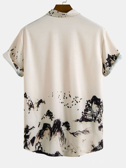 Ink Mountain Shirt & Man Mid Length Drawstring Swim Shorts