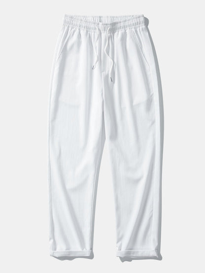 Linen Rayon Blend Button Up Shirt & Wrinkle Textured Straight Leg Pants