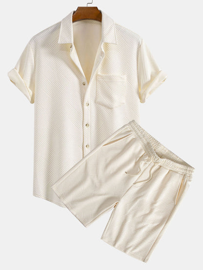 Stripe Jacquard Button Up Shirt & Shorts