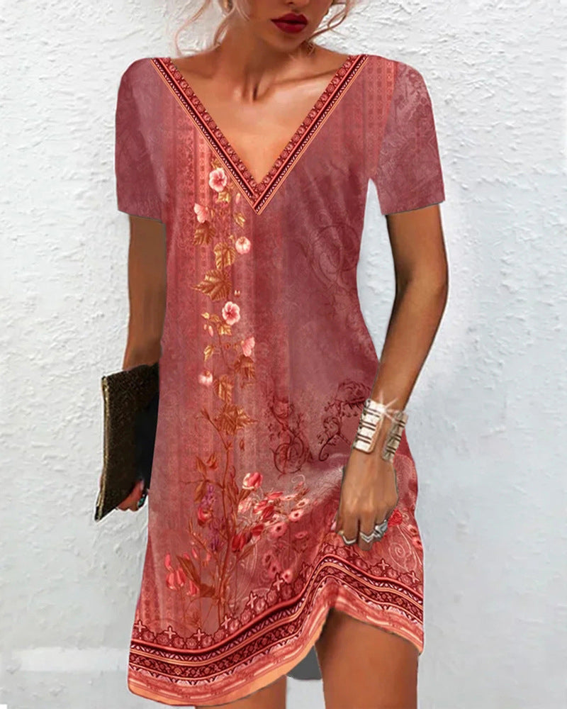 Floral Print Dress with Short Sleeves