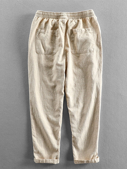 Geometric Jacquard Eyelet Cuban Shirt & Linen Cotton Blend Cropped Pants