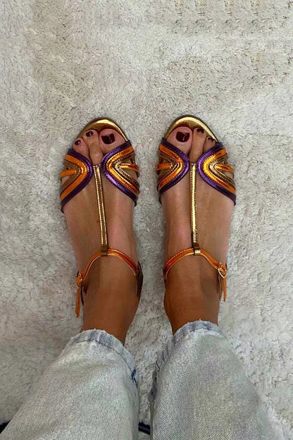 Emilia multicolour T-strap sandals in Multicolour