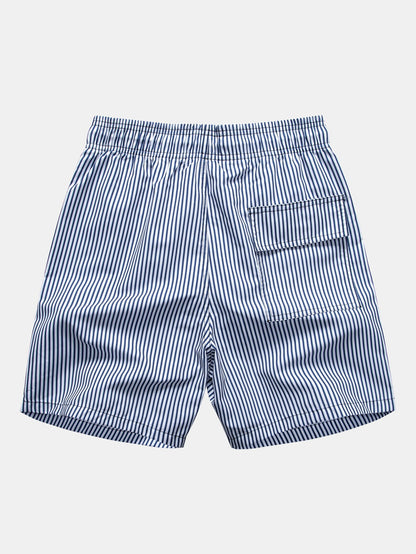 Palm Tree Print Button Up Shirt & Stripe Print Swim Shorts