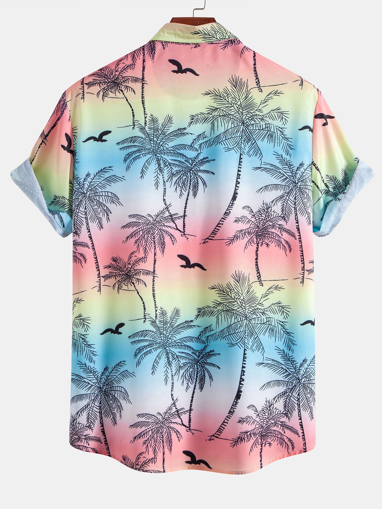Palm Tree Seagull Print Button Up Shirt & Swim Shorts
