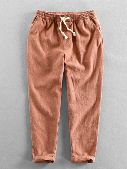 Geometric Jacquard Eyelet Cuban Shirt & Linen Cotton Blend Cropped Pants