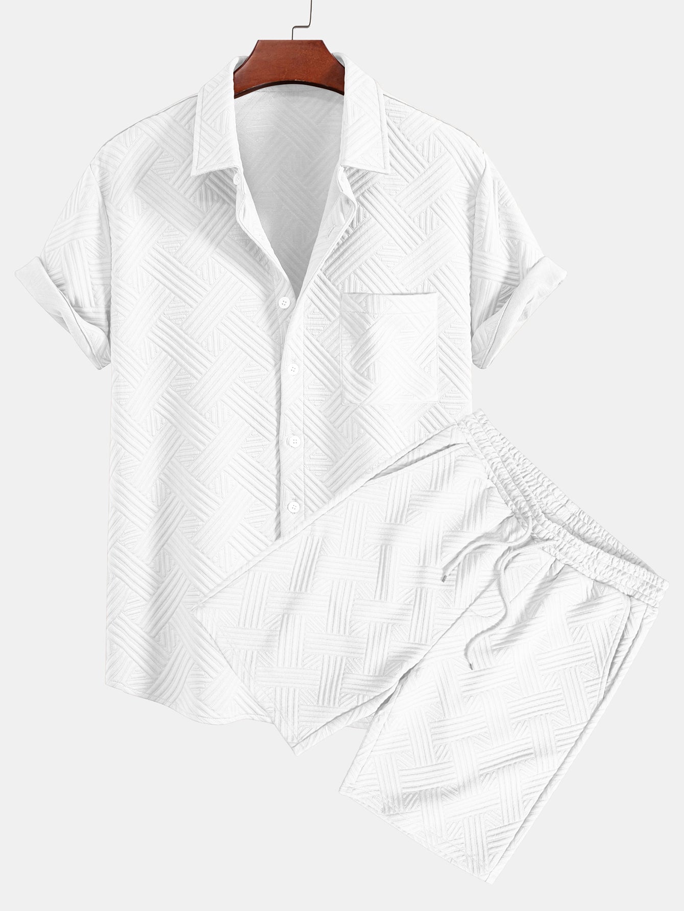 Striped Jacquard Button Up Shirt & Drawstring Shorts