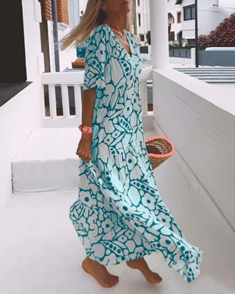 Printed v-neck loose dress