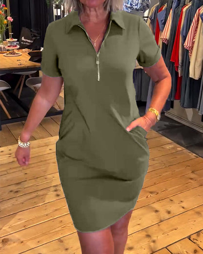 Lapel Zipper Dress
