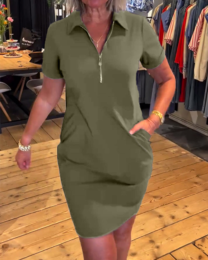 Lapel Zipper Dress