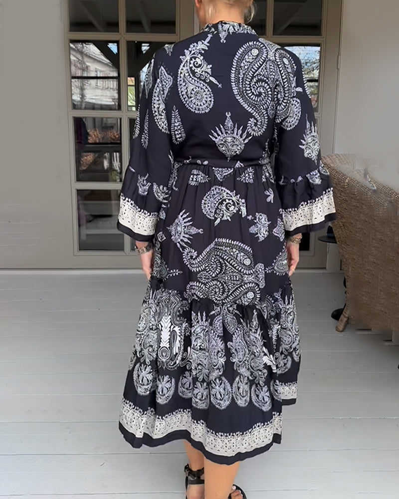 Vintage Pattern Print Loose Dress