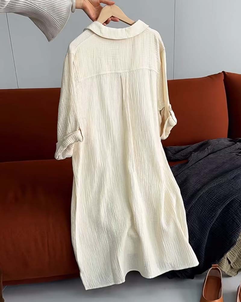 Lapel Solid Color Simple Long Sleeve Dress