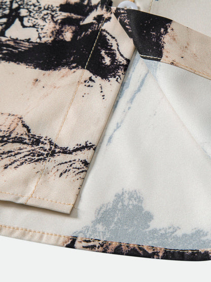 Ink Mountain Shirt & Man Mid Length Drawstring Swim Shorts