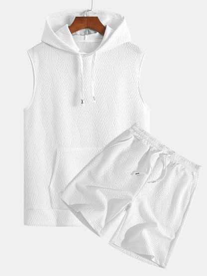 Striped Jacquard Sleeveless Hooded T-Shirt & Shorts