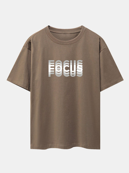 Focus Slogan Print Drop Shoulder Oversize T-Shirt