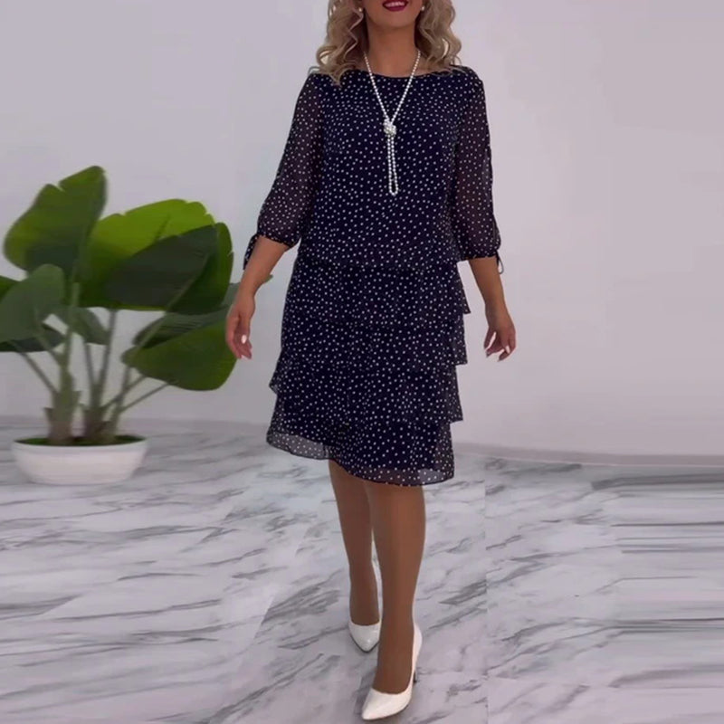 Polka dot print layered elegant dress