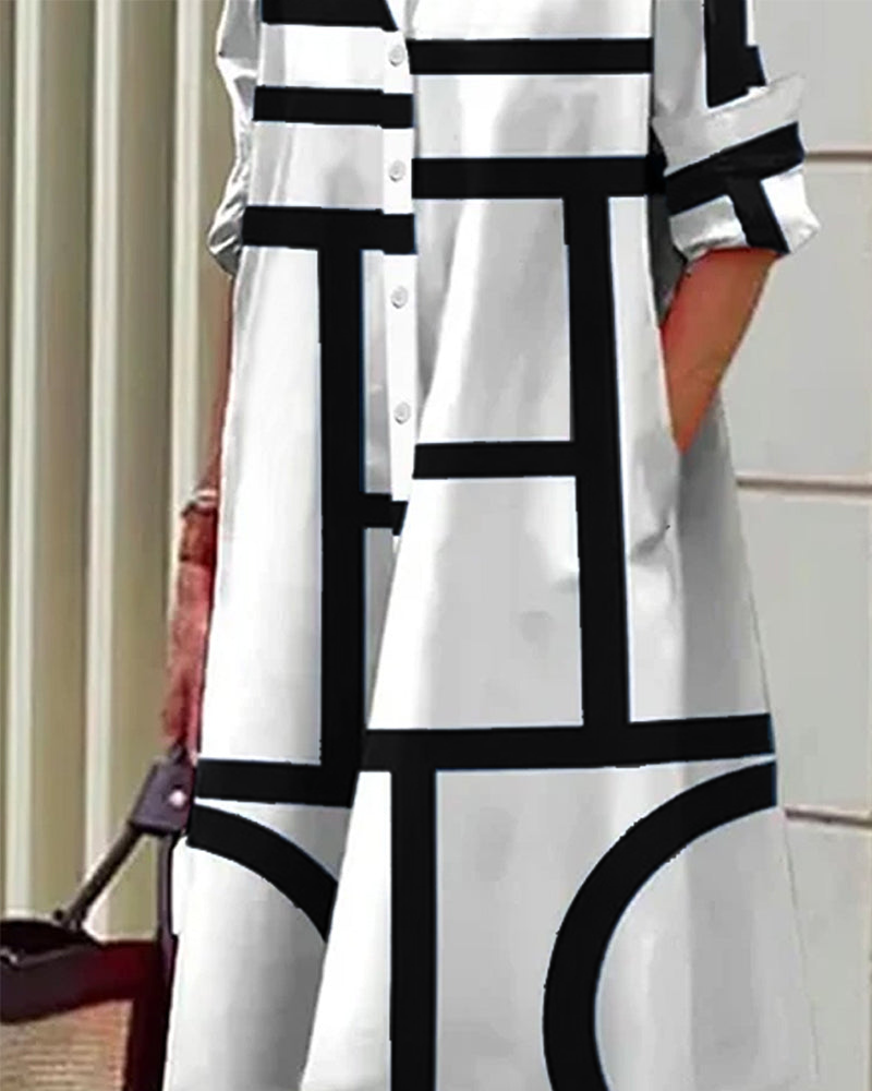 Pocket geometric print dress