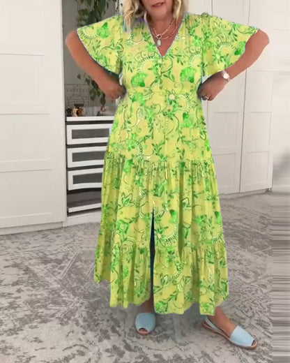 Short-sleeved pocket printed dress