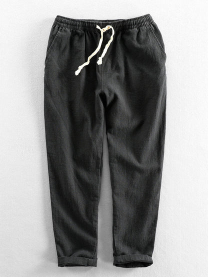 Geometric Jacquard Eyelet Cuban Shirt & Linen Cotton Blend Cropped Pants