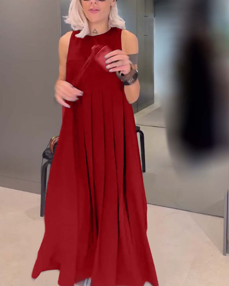 Elegant solid color pleated tank dress