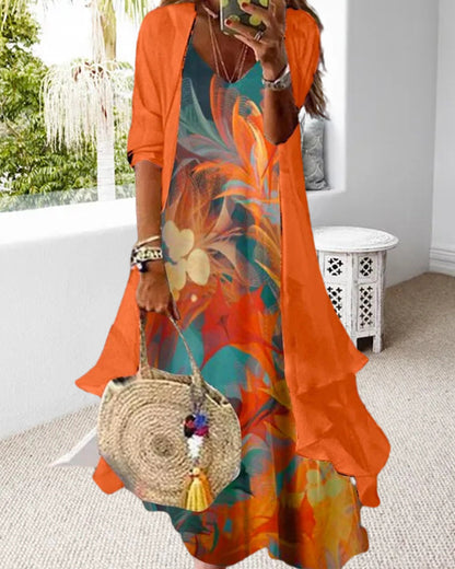 Printed dress cover-up two piece set