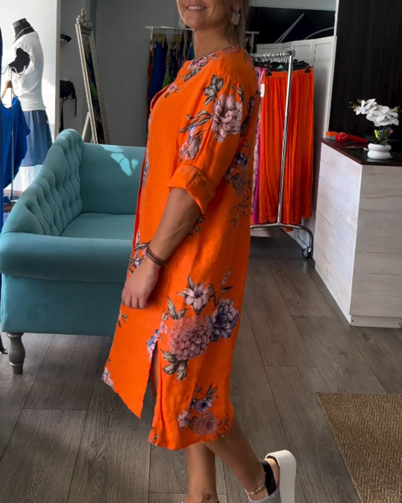 Button printed V-neck dress