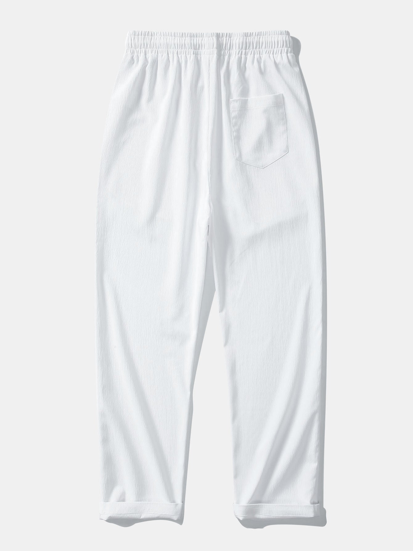 Short Sleeve V Neck Linen Rayon Blend Shirt & Wrinkle Textured Straight Leg Pants