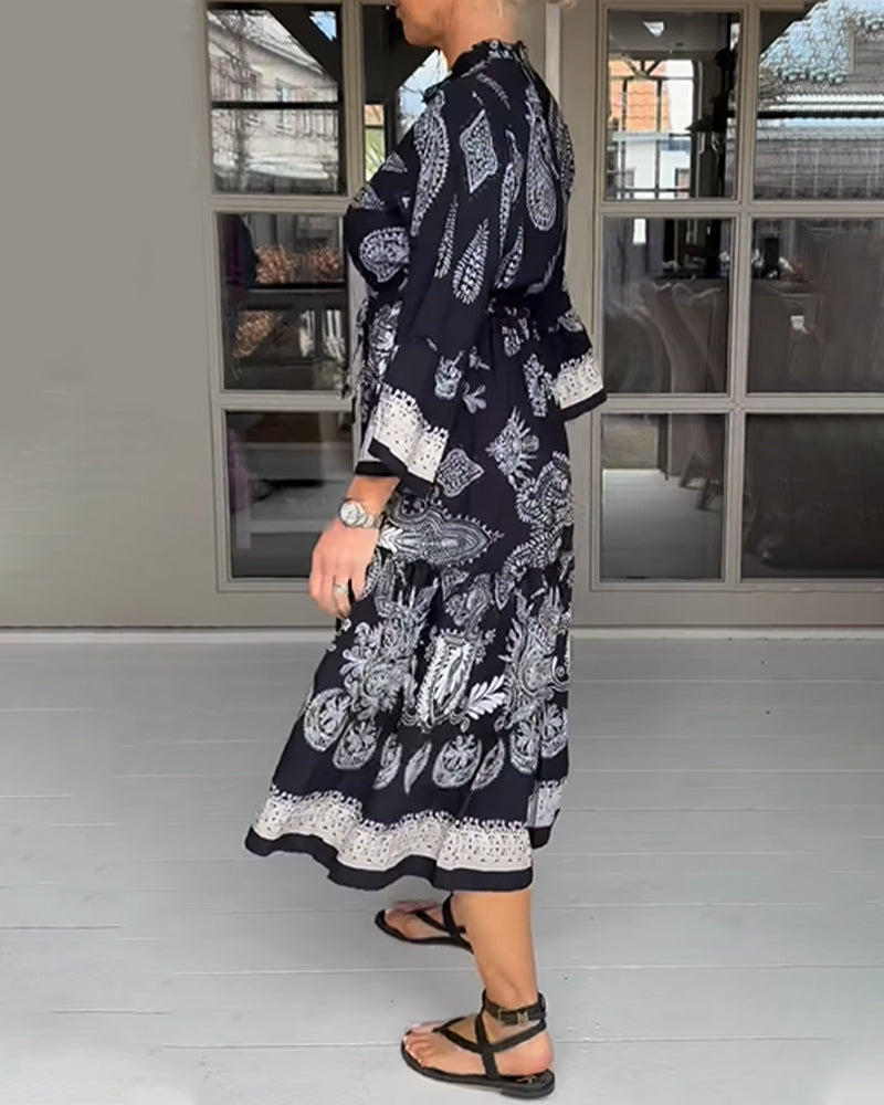 Vintage Pattern Print Loose Dress